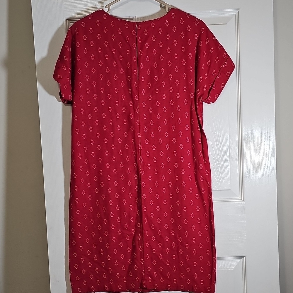 Old Navy Printed Linen-Blend Red White Short Sleeve Shift Dress Size M - Picture 2 of 6